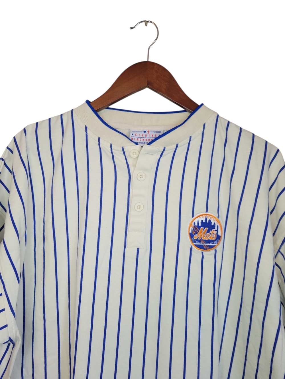 ​Vintage New York Mets Pinstripe Henley Jersey Shirt Reebok Y2K L - Picture 4 of 10